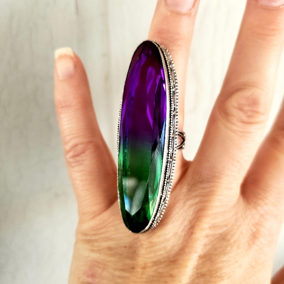 New Oversized Bi-Color Tourmaline 925 Silver Statement Ring. - Picture 8 of 16